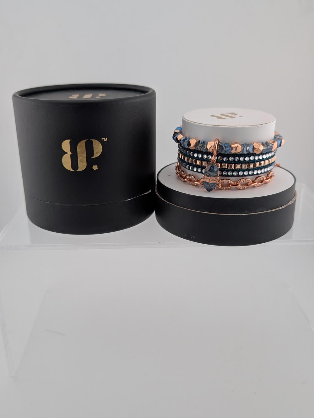 BP Rose Gold and Navy Stackable Beaded Bracelet Set